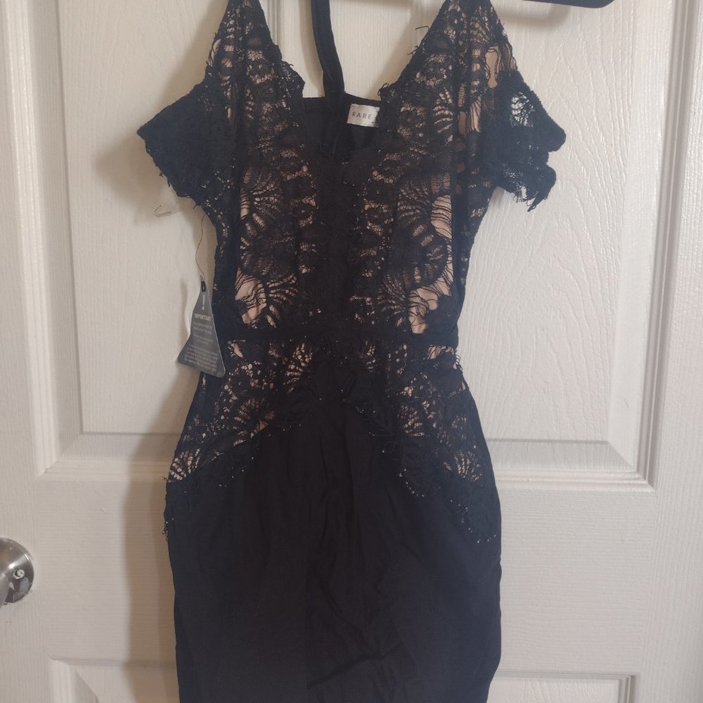 Rare London Off Shoulder Mini Bodycon Dress In Scallop Lace